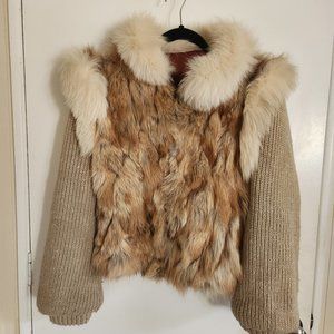 Vintage fur (rabbit?) vest with zip on sleeves- handmade